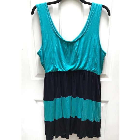 Modcloth Pink Owl teal and navy striped dress 1X - Picture 2 of 5